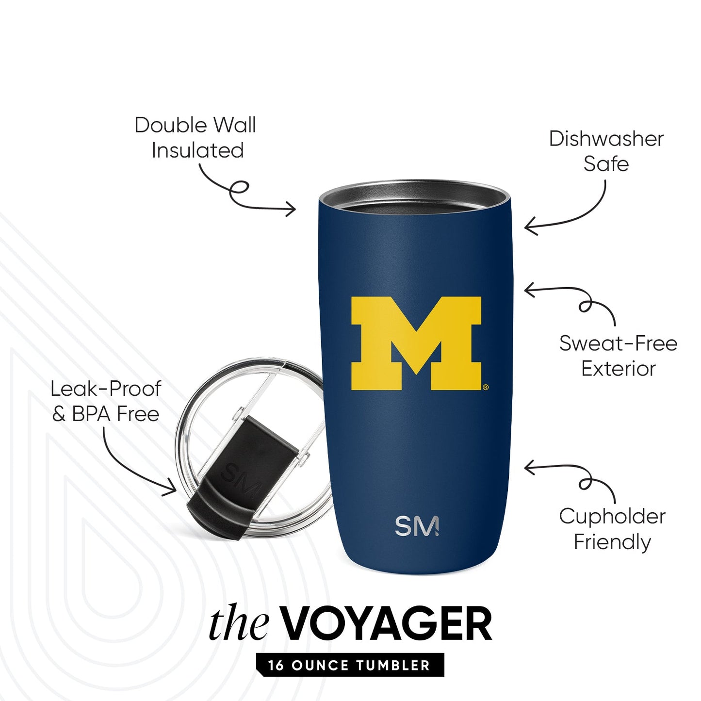 Collegiate Voyager Tumbler with Clear Flip Lid & Straw