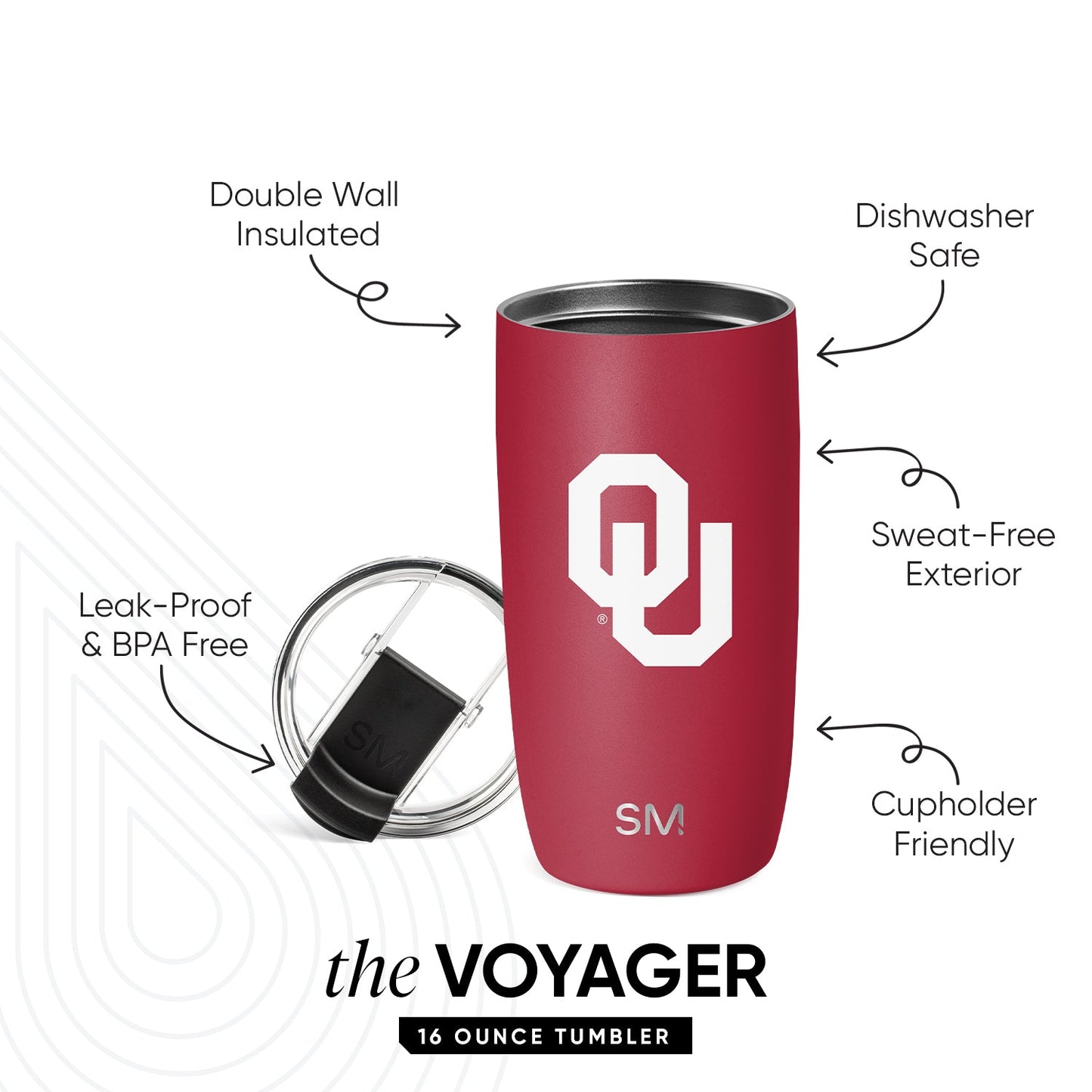 Collegiate Voyager Tumbler with Clear Flip Lid & Straw
